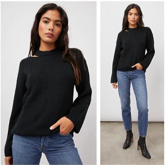Rails Alexi Knit Ribbed Sweater in Black with Shoulder Cutout Size M - Picture 1 of 10